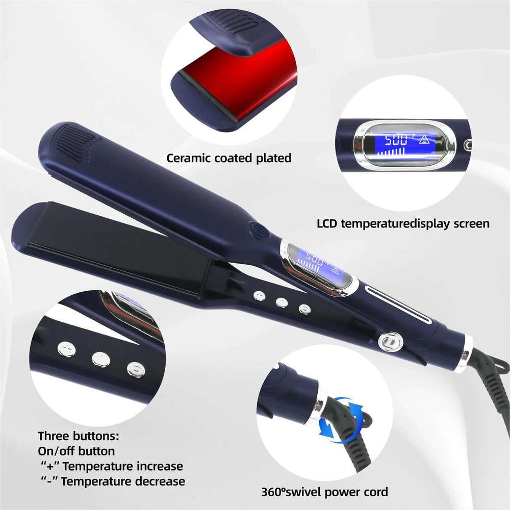 Professional Hair Titanium Plate Fast Heat Up 500F Flat Iron 2 In 1 Straightener And Curler Styling Tool