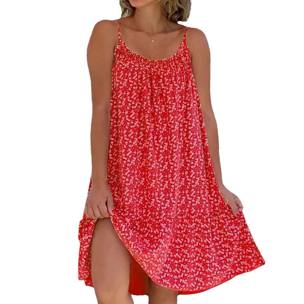 Women Clothes Dress New Floral Double Sided Printed Large Hem Suspender Loose Fitting Dress For Women KQ