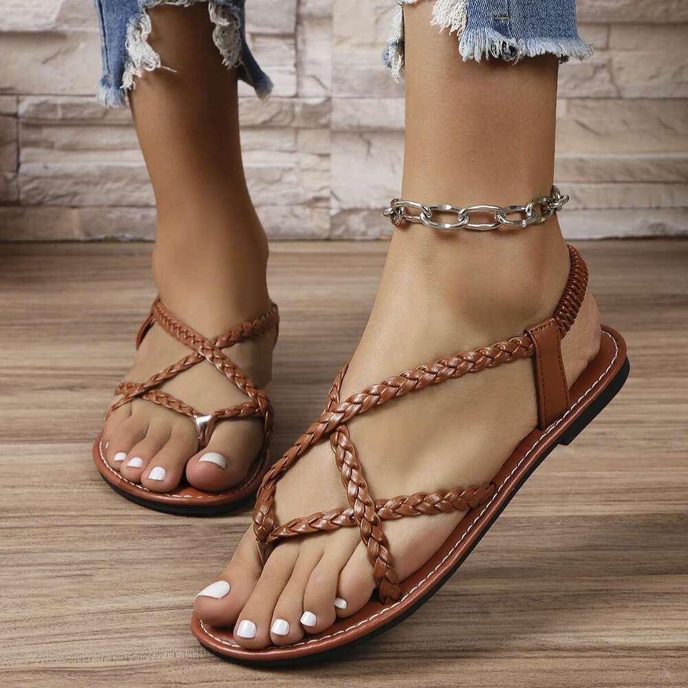 Beach Woven Hollow Women Flats Casual Clip Toe Sandals Summer New Fashion Walking atos Dress Femme Slides