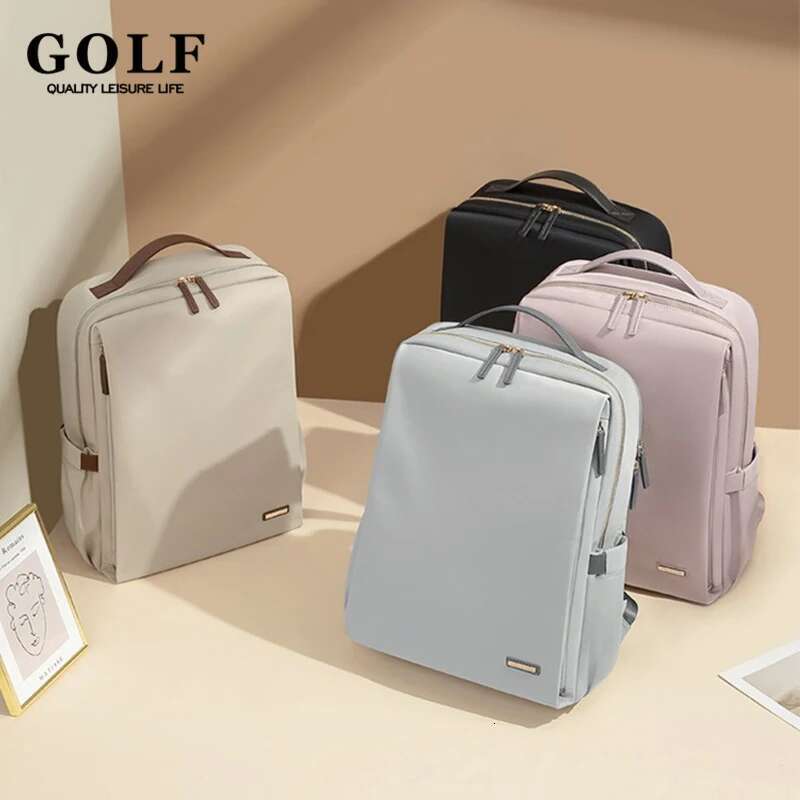 GOLF Women's Solid Color Nylon Laptop Bag 15.6 Inch Adult Female Backpack Travel Large Capacity Waterproof Fashion 2024