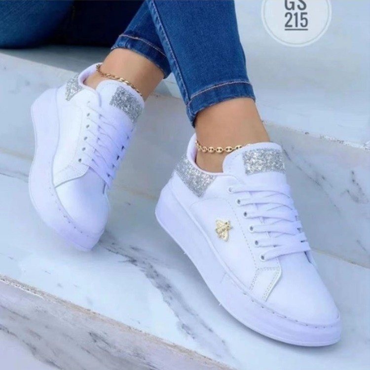 Autumn Waterproof White Sneakers for Women Korean Version Lace Up Casual Flat Sport Ladies Vulcanized Shoes