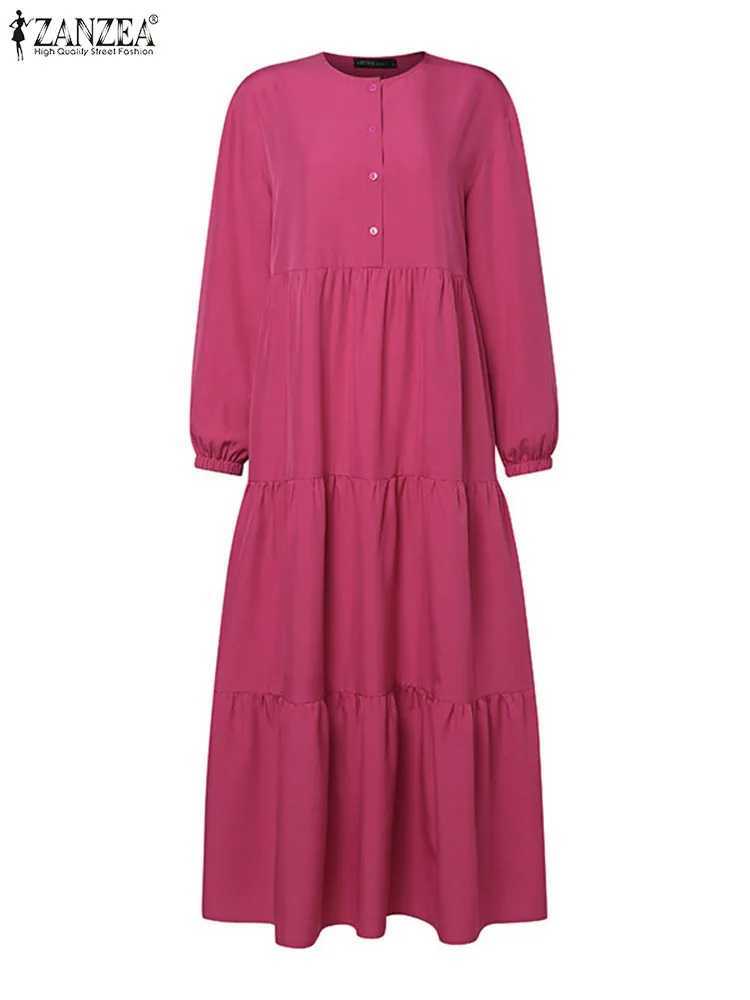 ZANZEA O Neck Casual Loose Maxi Dress Tiered Islamic Hijab Women Long Slve Long Vestidos Muslim Fashion Autumn Abaya Robes X250514