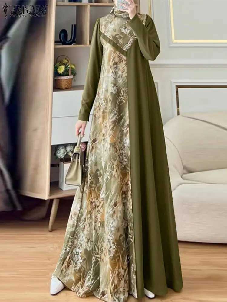 ZANZEA Women Muslim Fashion Floral Printed Patchwork Long Dresses Elegant Islamic Hijab O Neck Abaya Robes Long Slve Vestidos X250514