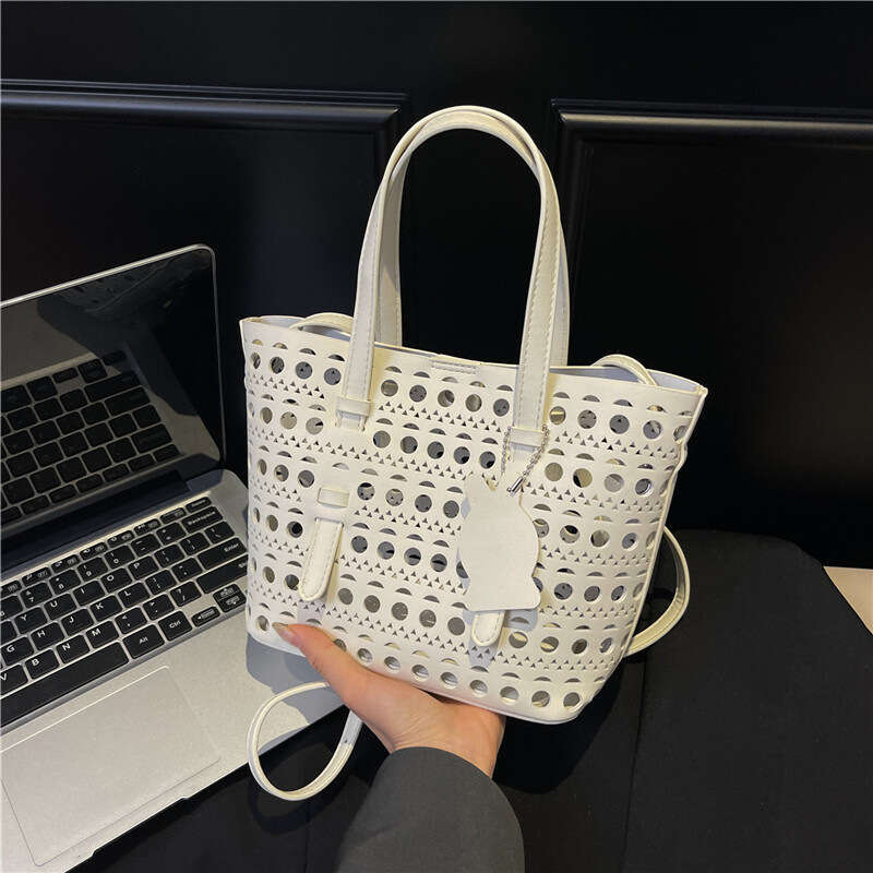 New French Carved Hollow Bag For Women, Fashionable And Versatile Tote Shoulder Bag, Commuting Large Capacity Vegetable Basket