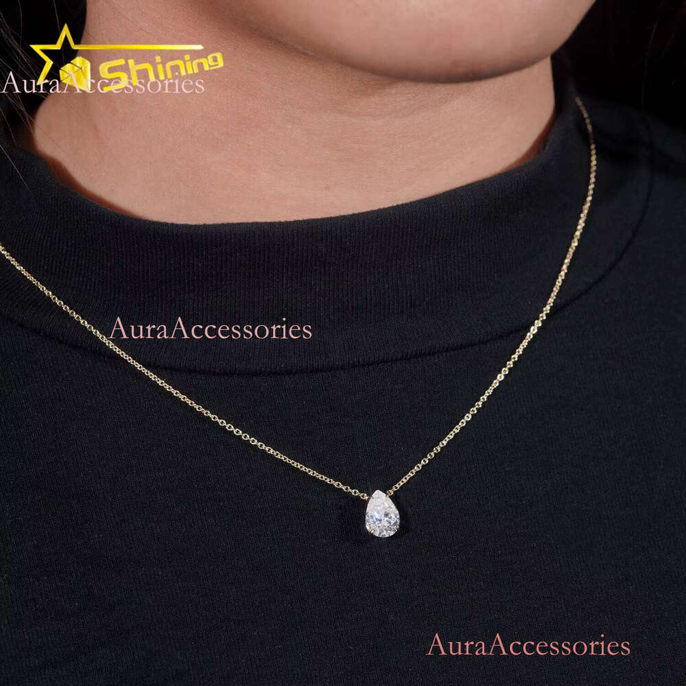 Women Classic 1CT 18 Yellow Gold IGI Report Lab Grown Pear Dia Necklace
