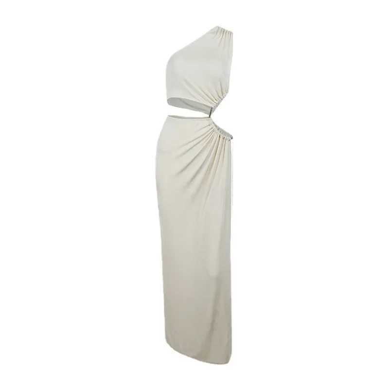 Women Round Cutouts Asymmetrical Neck Elegant nning Maxi Dress Midnight Party Robe Female Side Split White Dresses X250514