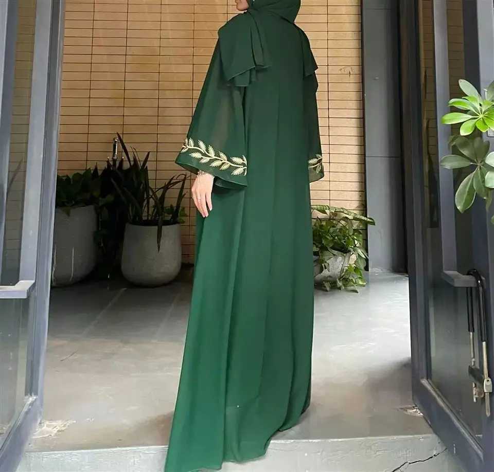 2pcs set of Middle Eastern Clothing | Women Chiffon Abaya Turkey Kaftan Muslim Long Dress Abayas Robe + Headscarf X250514