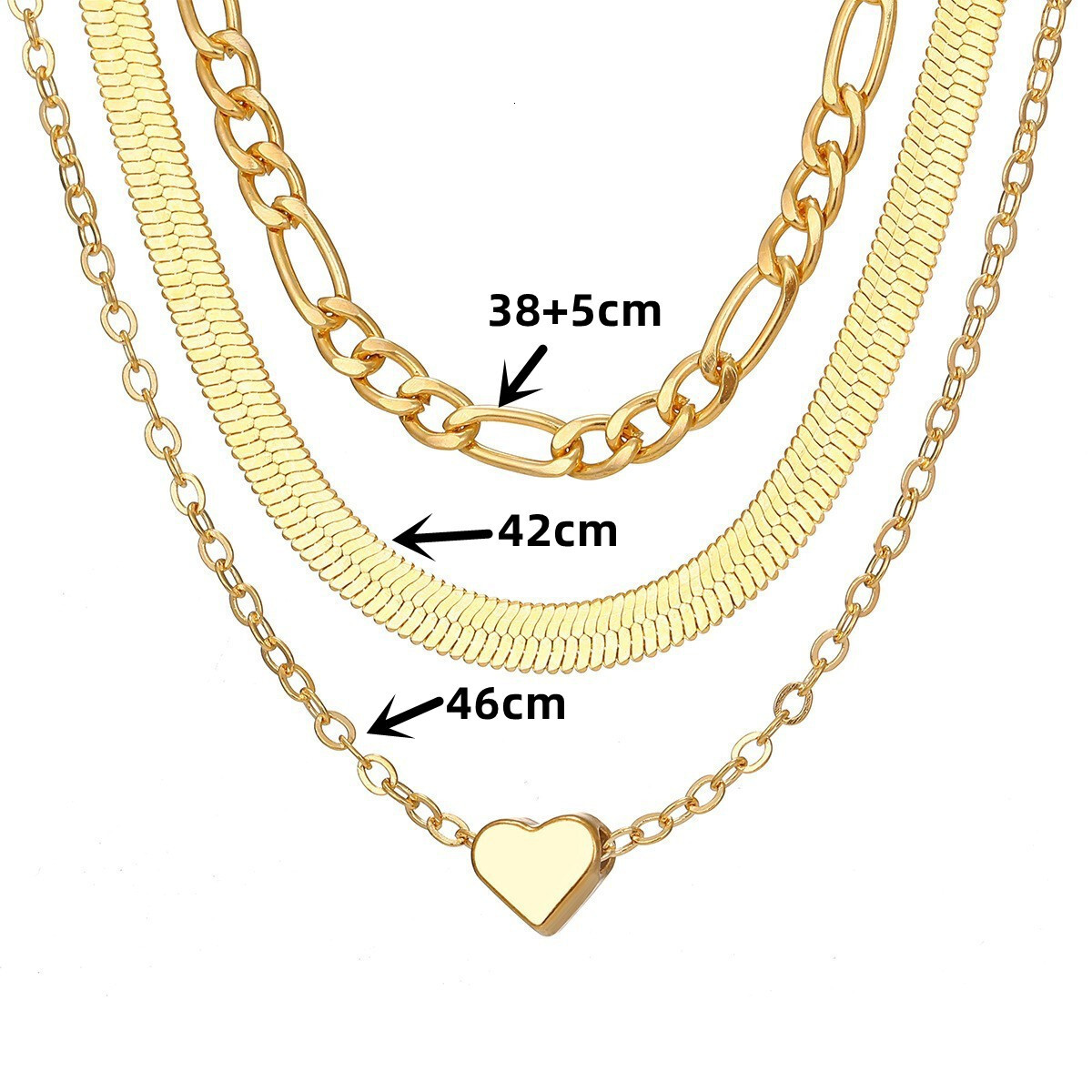 Jewelry Three layer Flat Snake Love Stacked Women's Fashion Set Clavicle Chain Necklace