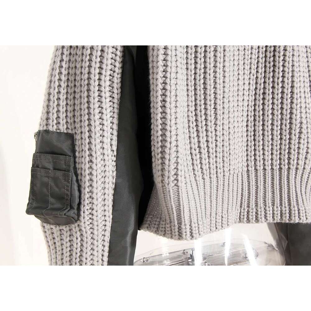 Getspring Women Coat 2023 Autumn Irregular Knitted Ing Patchwork Short Jacket Thickened Warm Baseball Fake Two Ladies Tops