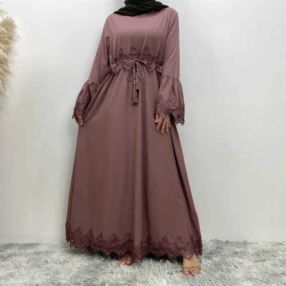 Muslim Middle East fashion casual elegant womens dress Arab Dubai Turkish womens lace dress Islamic patchwork robe dress X250514
