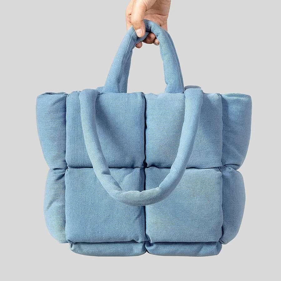 Fashion Denim Soft Puffer Designer Padded Women Handbags Down Cotton Lady Shoulder Bags Warm Winter Tote Bag 2023