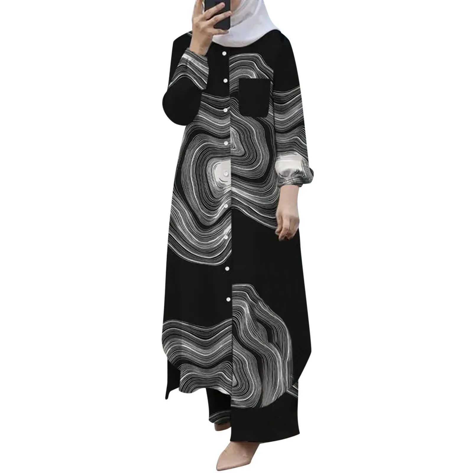 Muslim Sets Turkey Dubai Abaya Women Long Slve Buttons Up Shirt Set Causal Pants Suits Abayas For Women IsIamic Outifits X250514