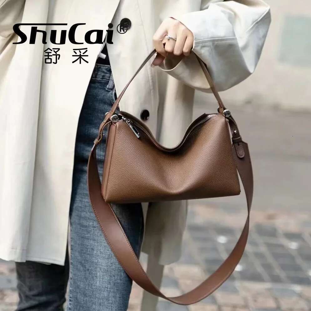 Cowhide Women's Purple Armpit 2025 New Designer Fashion Genuine Leather Shoulder Crossbody Boston Pillow Bag Female