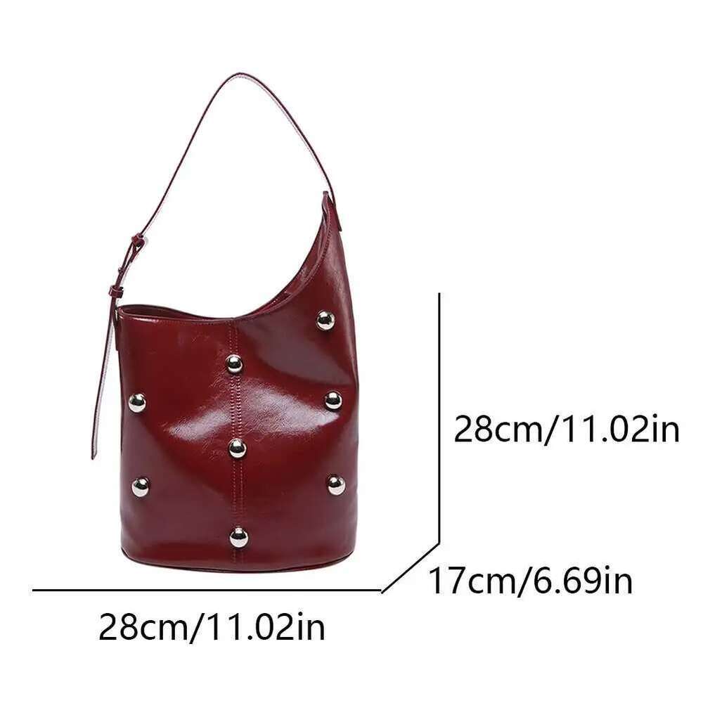 Bucket Women Rivet Studded Underarm PU Leather Hobo Female Shoulder Fashion Retro Large Tote Bag For Travel