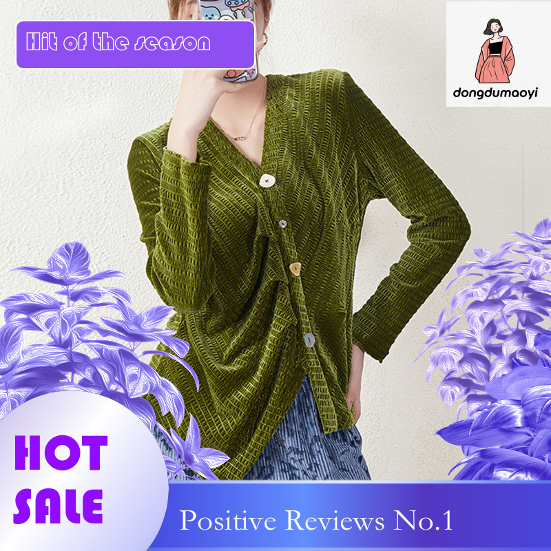 dongdumaoyi French design velvet top women's base Miyake 2023 autumn new pleated high-end feeling beautiful small shirt