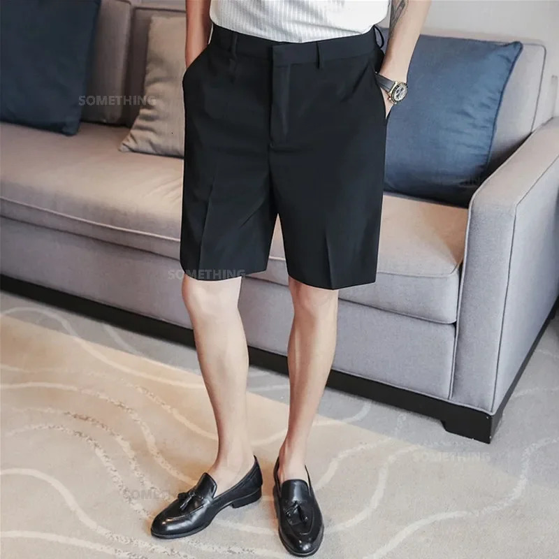 Summer Thin White Shorts Mens Straight Korean Style Fashion Business Solid Color Casual Baggy Suit Shorts Male 250513