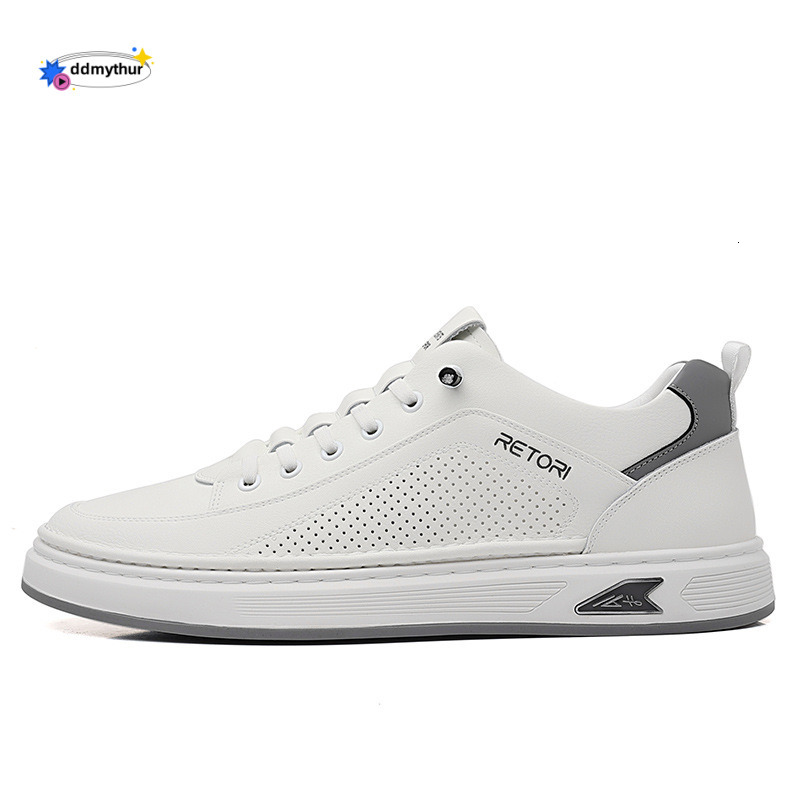 2025 Summer New Board for Men, Breathable Hollow Mesh, Genuine White Top Layer, Leather, One Step Casual Shoes ddmythur