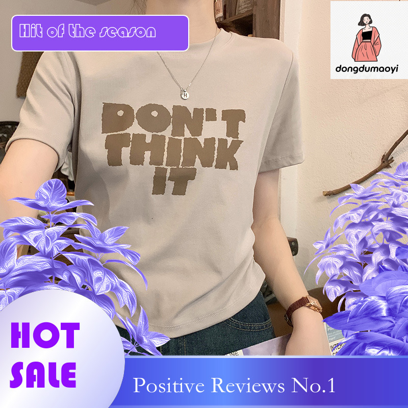 dongdumaoyi Shouldered pure cotton short sleeved for women 2025 new summer niche design, pink letter printed T-shirt top