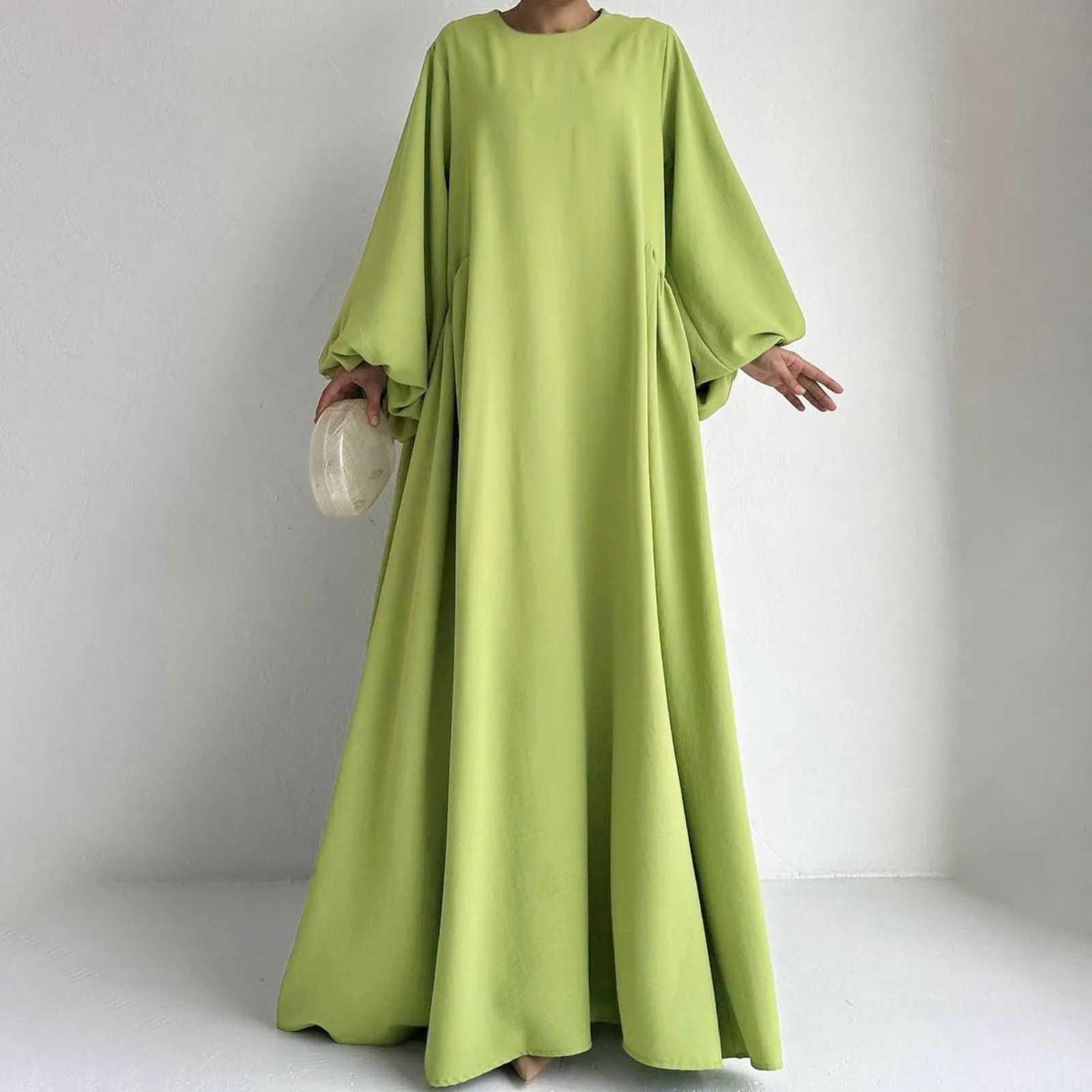 2024 Dresses For Girls WomenS Muslim Robe Lantern Long Slve Round Neck Loose Ruffle Elegant Temperament Prayer Maxi Clothing X250514