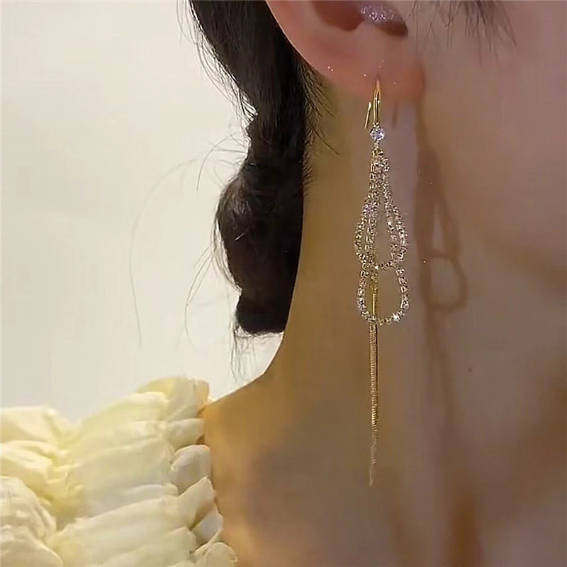 Unique Double-layer Water Drop Long Tassel Gold Color Ear Hook Women Fashion Light Elegant Ladies Premium Jewelry 250513