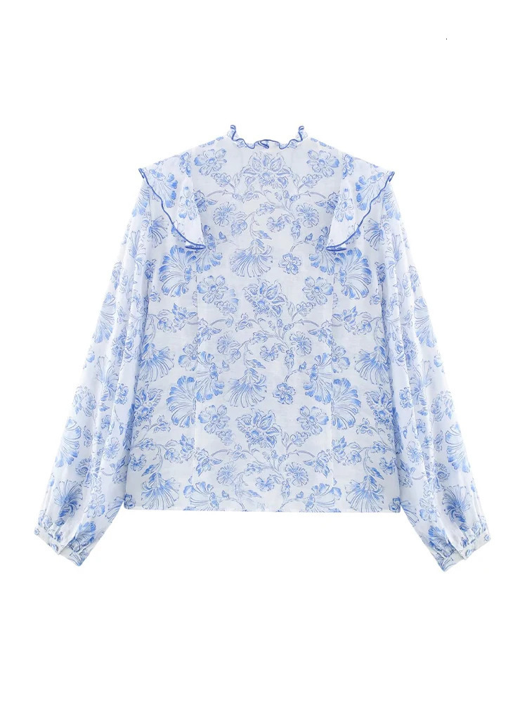 ZAJIA 2005 womens clothing European and American style French ruffles layered decorative print shirts 250514