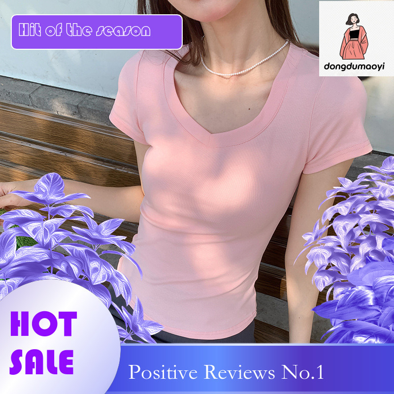 dongdumaoyi French sweet spicy jazz slim fit waist exposed sleeved t-shirt for women's summer 2025 new style chic and beautiful short top