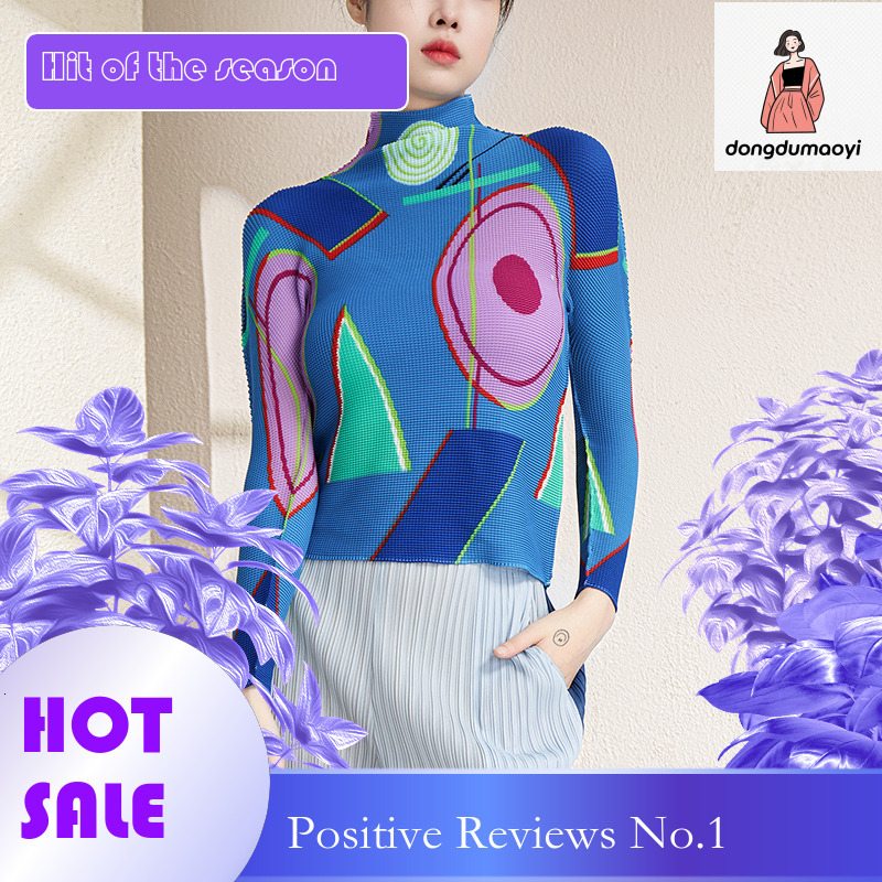 dongdumaoyi Miyake Half High Neck T-shirt for Women 2024 Spring and Autumn New Style Large Fold Casual Interior Top Long Sleeve Bottom Shirt