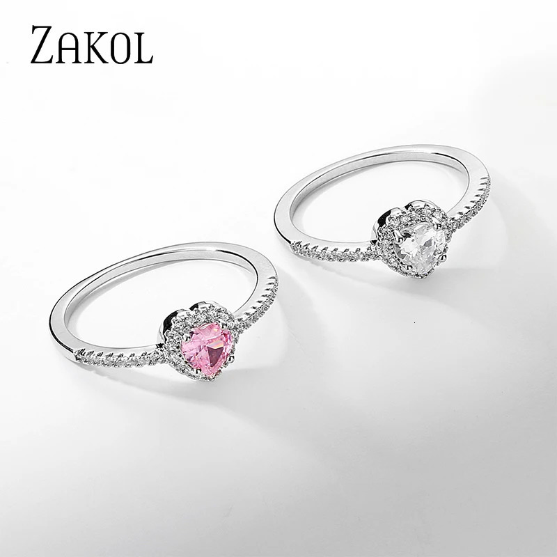 ZAKOL Romantic Pink Heart CZ Engagement Rings for Women Fashion Cubic Zirconia Wedding Bands Jewelry Valentines Day Gift 250509