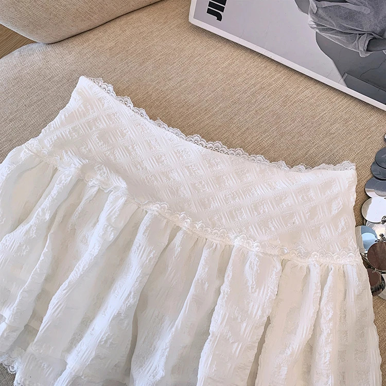 Balletcore Ruffled Mini Skirt with Lace Trim Low Rise Tiered White Summer Women TeenGirl Y2K Goth Outfit 250514