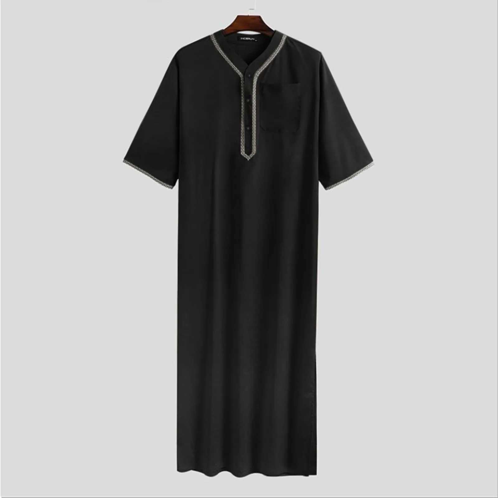 Muslim Men Jubba Thobe Solid Color Button Kimono Middle Robe Saudi Musulman Shirt Stand Collar Islamic Arabic Kaftan Men Abaya X2505141