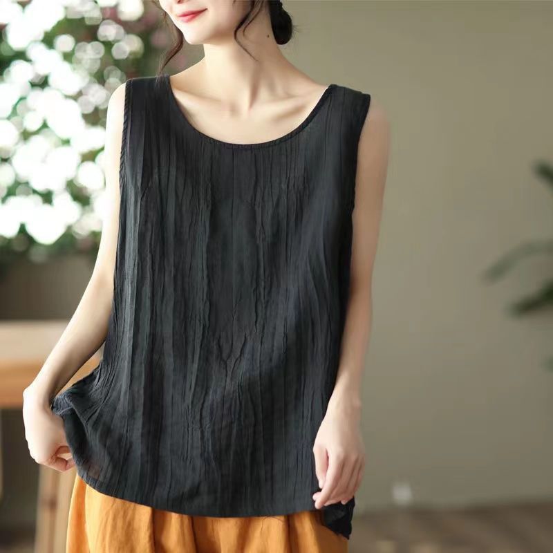 Summer new cotton and linen camisole vest in large size to cover the belly 2025 versatile for both inside and outside stylish and youthful womens clot