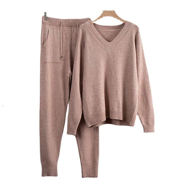 Women's Wear Sweater Autumn And Winter Warm Base V-Neck Sweater+Pocket Shorts Two-Piece Set