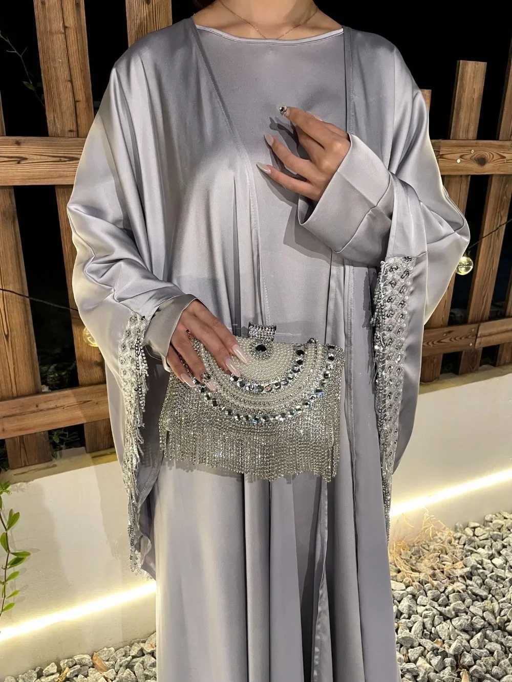 Muslim Women Abaya Dress 2 Piece Set Tassel Jalabiya Eid Ramadan Abayas Morocco Party Cardigan Robe Kaftan Dubai Arab Vestidos X250514