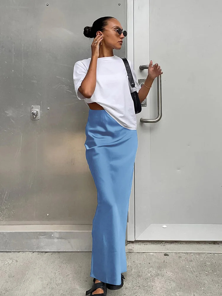 Elegant Satin Black Trumpet Skirts Fashion Slim High Waist Women Female Solid Office Long Skirt Spring Summer 250514