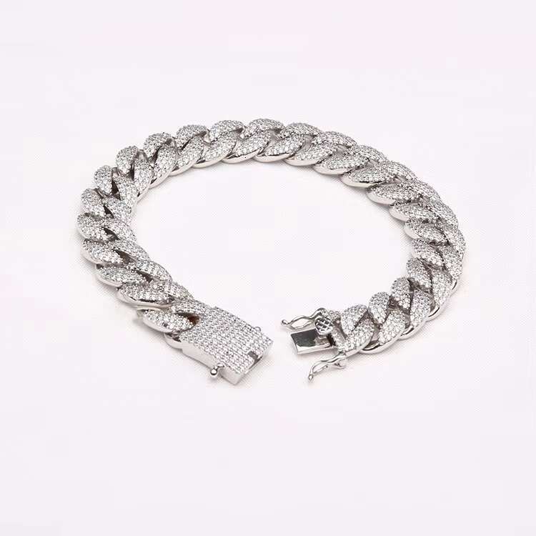 11mm hot selling Hiphop jewelry covered with CZ sier Cuban link chain bracelet