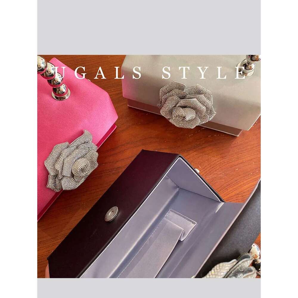 Rhinestone Rose Handbag For Women Designer Flower Boutique Bling Crystal Satin Clutch Purses Top Quality Wedding Party