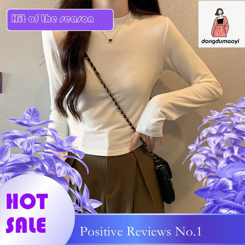 dongdumaoyi Mirad autumn winter half high neck slim fit base shirt for women with irregular pleated long sleeves and inner T-shirt top