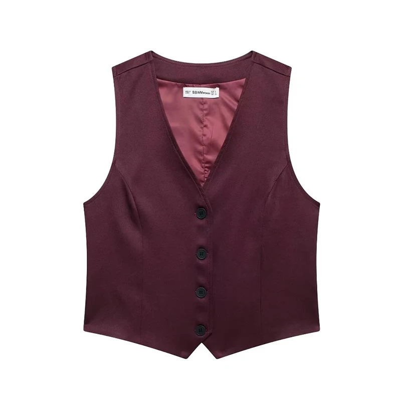 DUOPERI Womens Fashion Solid Single Chest Vest Vneck Sleeveless Jacket 250506