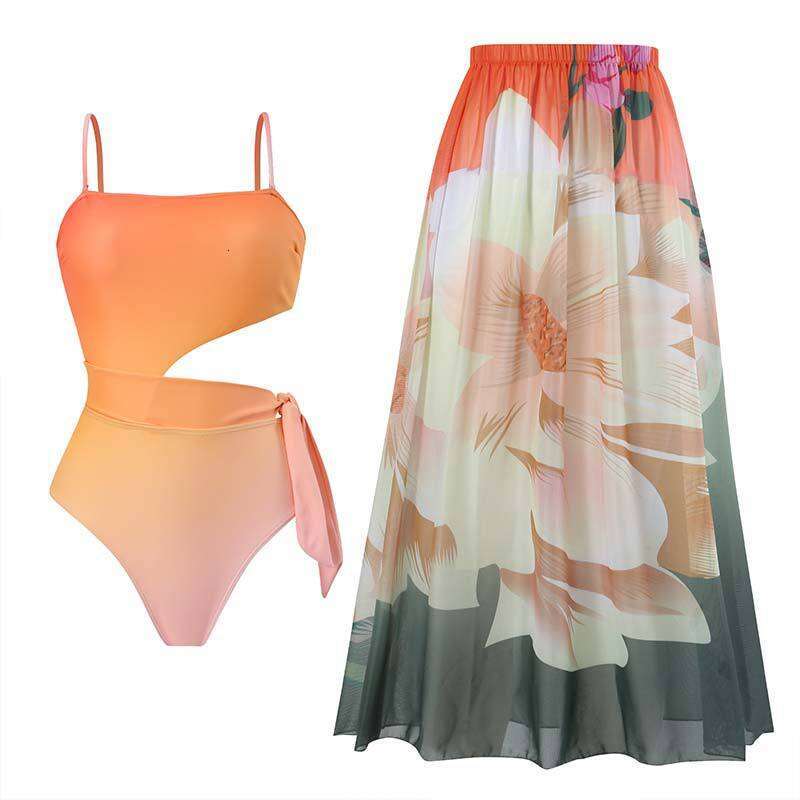 2025 gradient printed one-piece swimsuit for women in Europe America, popular on Instagram, retro strap swimsuit, new style, chic and elegant clothing