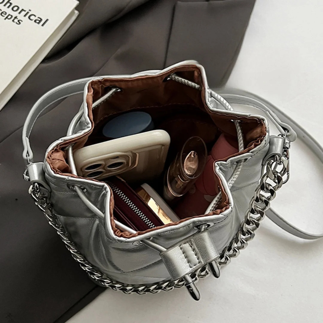 Womens PU Fashion Chain Handbag Messenger Bag Bucket 250514