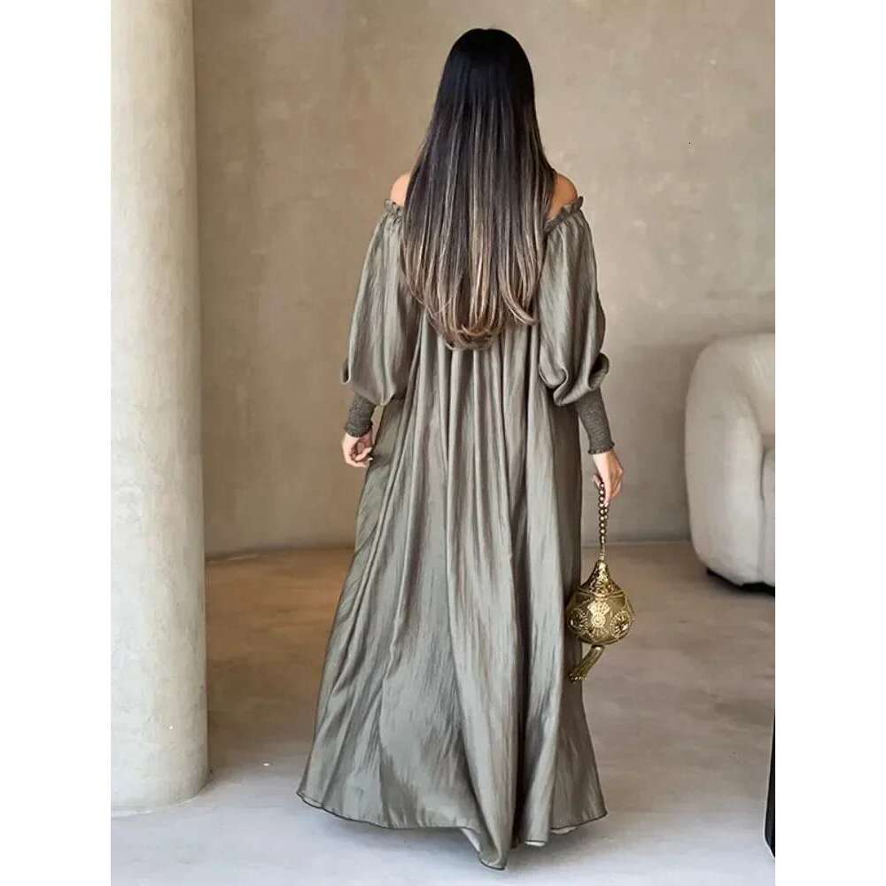Modigirl American Retro Halter-neck Loose Cold Shoulder Puff Sleeves H-line Maxi Dress 2025 New Elegant Evening Dresses