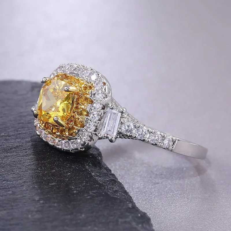 Dazzling Yellow Zircon Stone Wedding Party Ring Micro Paved 925 Sterling Silver Proposal Engagement Ring Jewelry GiftsXJ250514