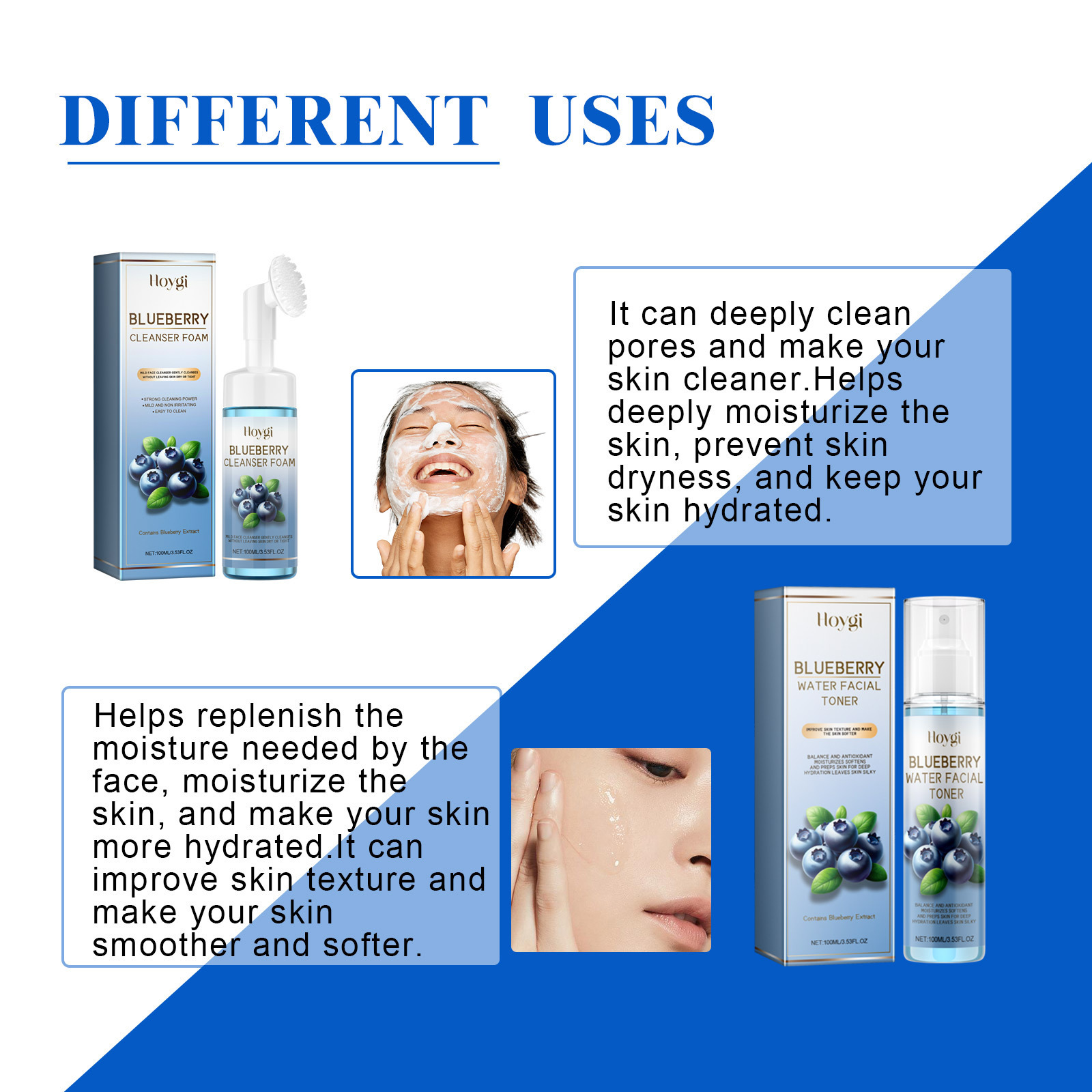 Hoygi Blueberry Facial Set - Facial Deep Cleansing Anti-Wrinkle Skin Care Set