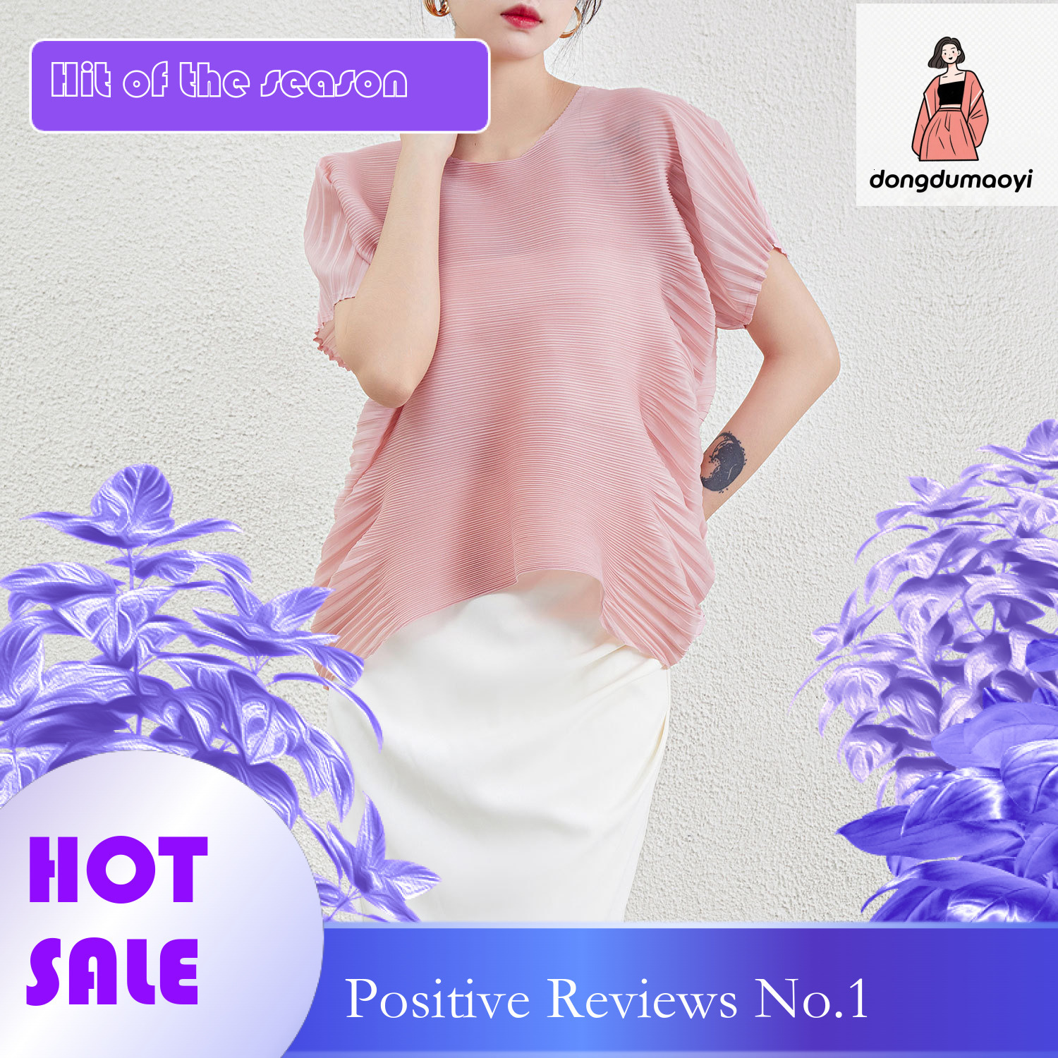 dongdumaoyi Miyake irregular loose top women's plus size summer new item fat mm slimming bat sleeves cover belly short sleeved T-shirt