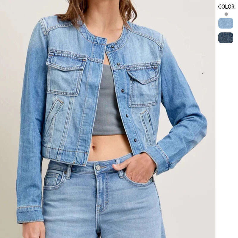 Coats Tweed Jacket Jackets Designer Women Women Spring 2025 New Slim Fit Short Sleeved Workwear with Multiple Pockets Denim Jacket for Women Autumn Dr