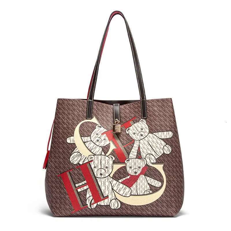 Brand Retro Classic Commuter Travel Bucket 2025 Cartoon Bear Pattern Large Capacity Ladies Shoulder Bag
