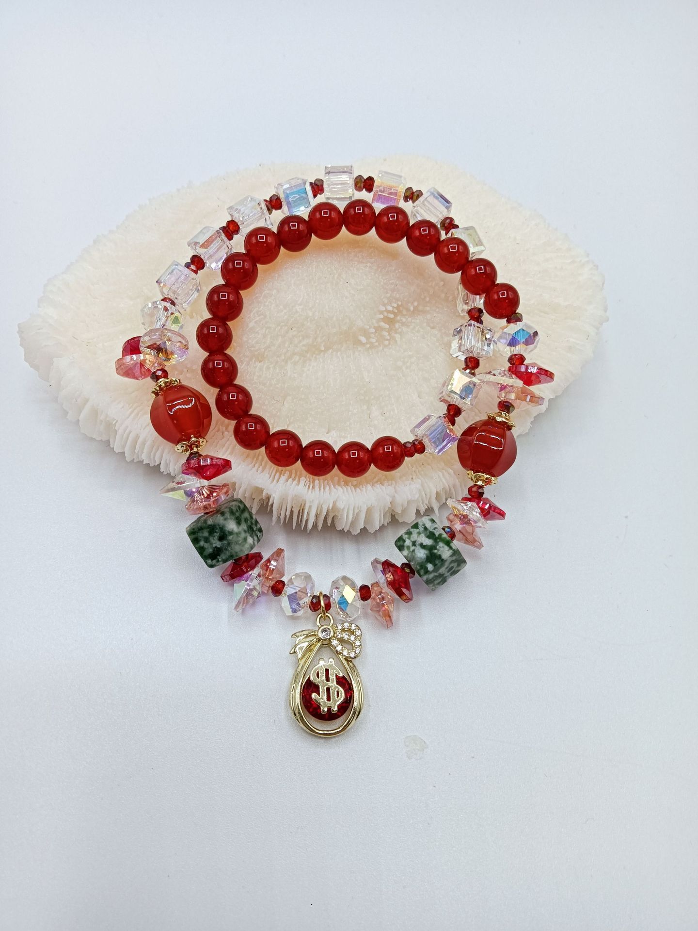 Korean style personalized fashion bead double circle big red auspicious bracelet, wedding gift for girlfriends, bracelet accessories