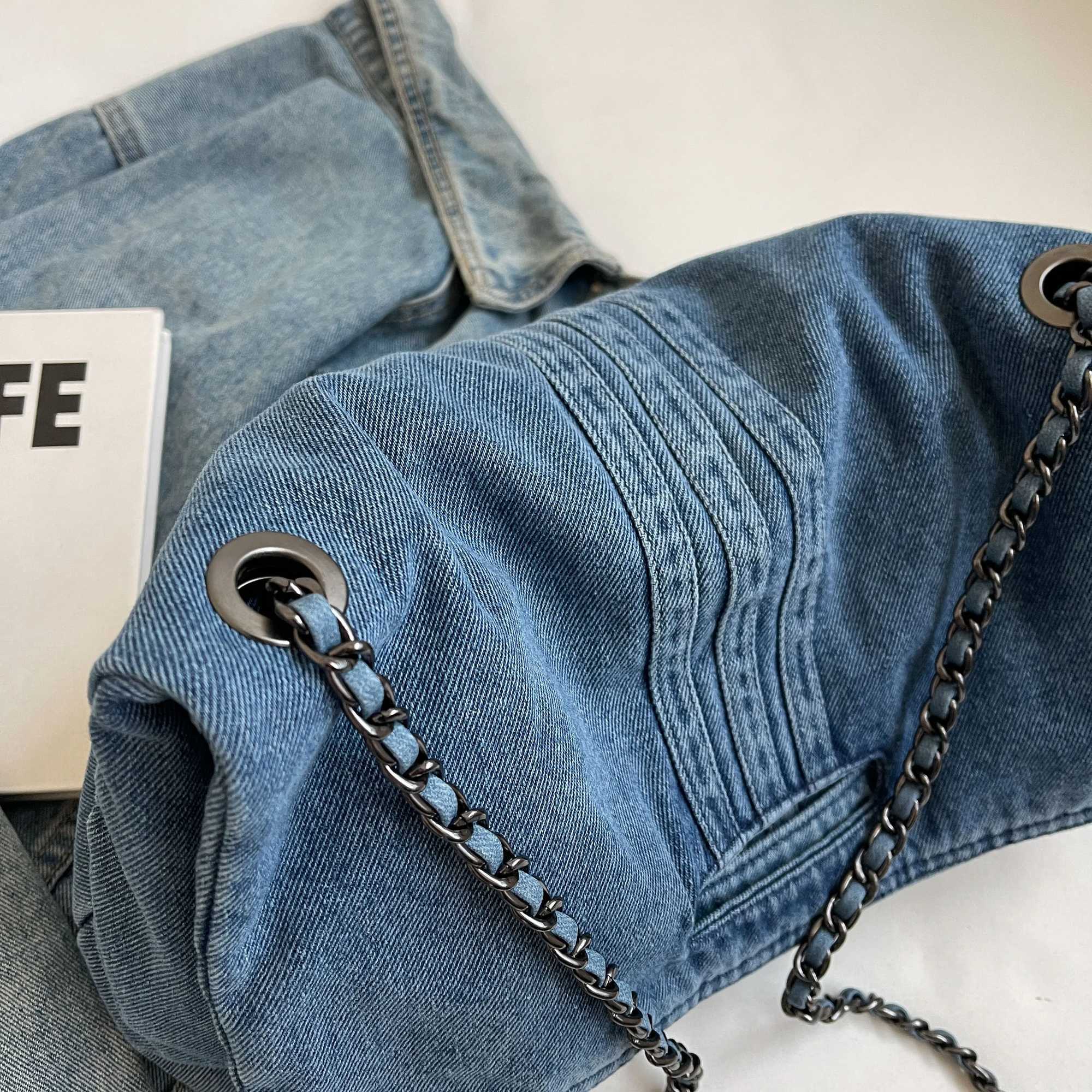 Denim womens bag Korean version slant span shoder bag Tote bag Japanese niche lazy womens large capacity cm Z250514