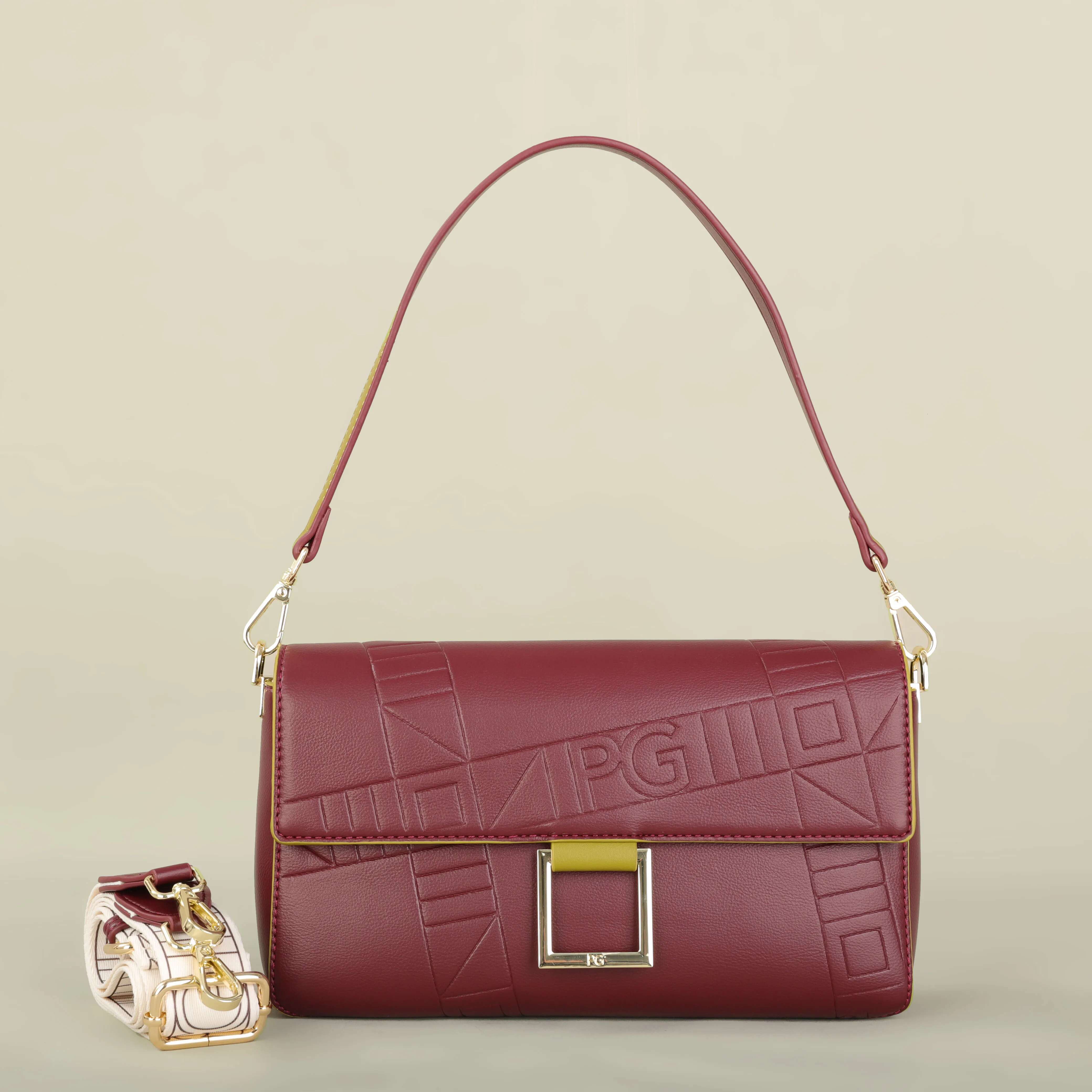 PG Exquisite Brand Fashion Handbag Classic Solid Design Shoulder Dark Letter Emed Ladies Party Bag