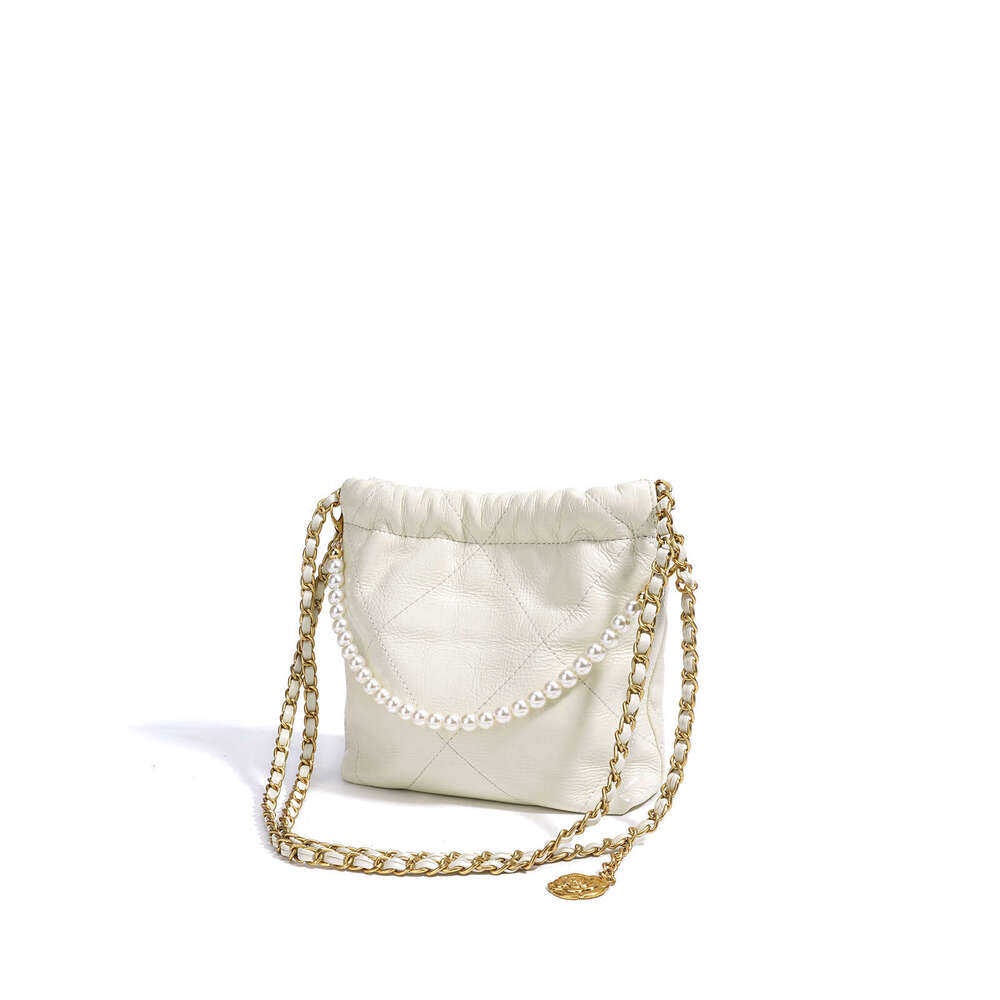 2025 Diamond Grid Chain Pearl Hand-Held Shoulder Tote New Fashionable Garbage Bag Diagonal Cross Women's Bag